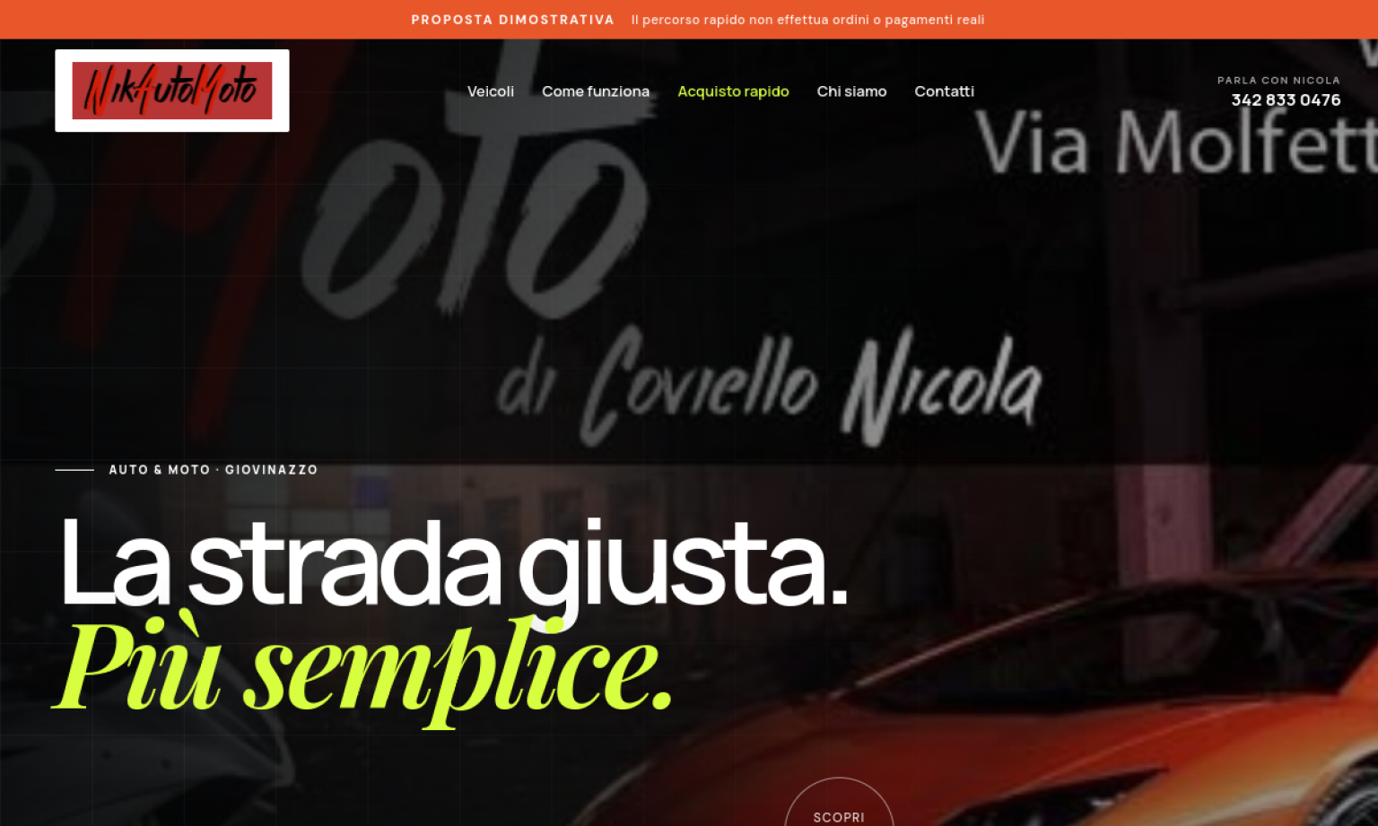 Sito demo di Nik Auto Moto con ricerca rapida di auto e moto nuove e usate