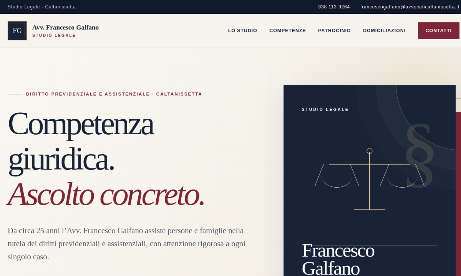 Sito web per studio legale specializzato in diritto previdenziale e assistenziale a Caltanissetta