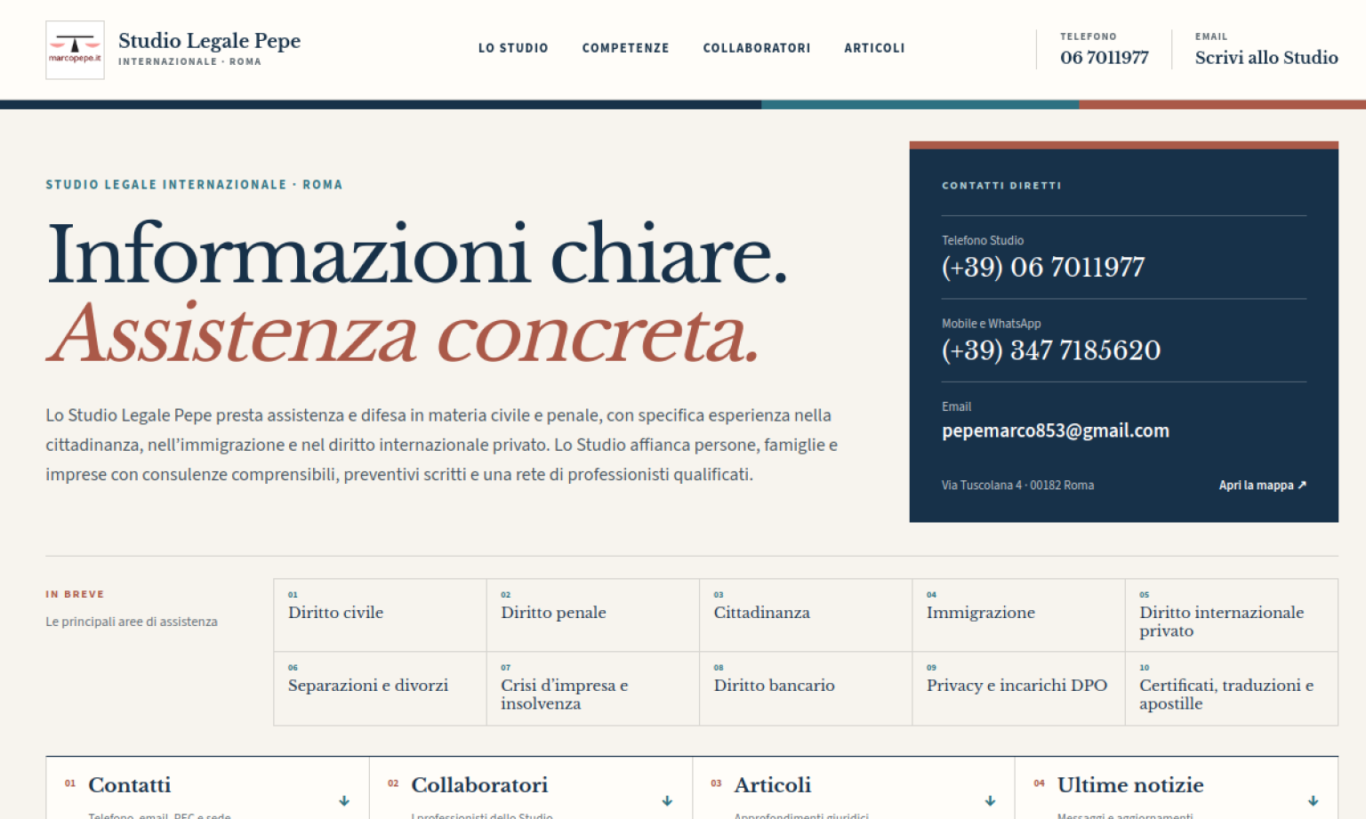 Sito web dello Studio Legale Internazionale Pepe a Roma realizzato da Galatea